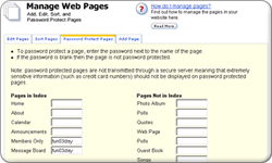 a list of pages appears with a text box on the right of each one to enter a password into